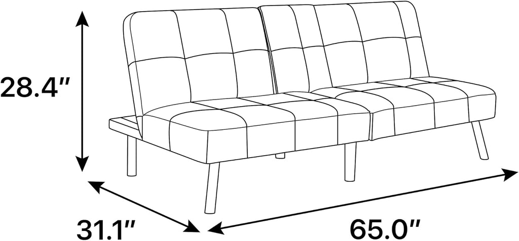 Serta Larken 65' Convertible Futon Sofa, Short Twin Size, Modern, Center Console w/Cup Holders, Dream Coil Comfort, Fingerguard Pinch Point Protection, Soft Woven Polyester Fabric, Light Gray