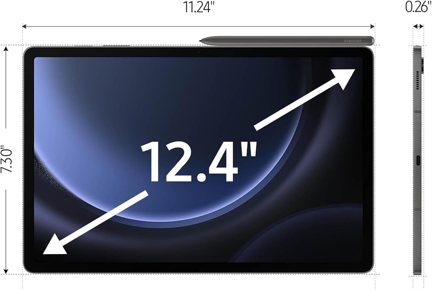 Samsung Galaxy Tab S9 FE+ Plus Android Tablet (12.4' Touchscreen, 8GB RAM, 384GB Storage (128GB+256GB SD Card), Long Battery Life, S Pen, 8MP + 12MP Cameras, Lightweight Design), SM-X610, NA Version