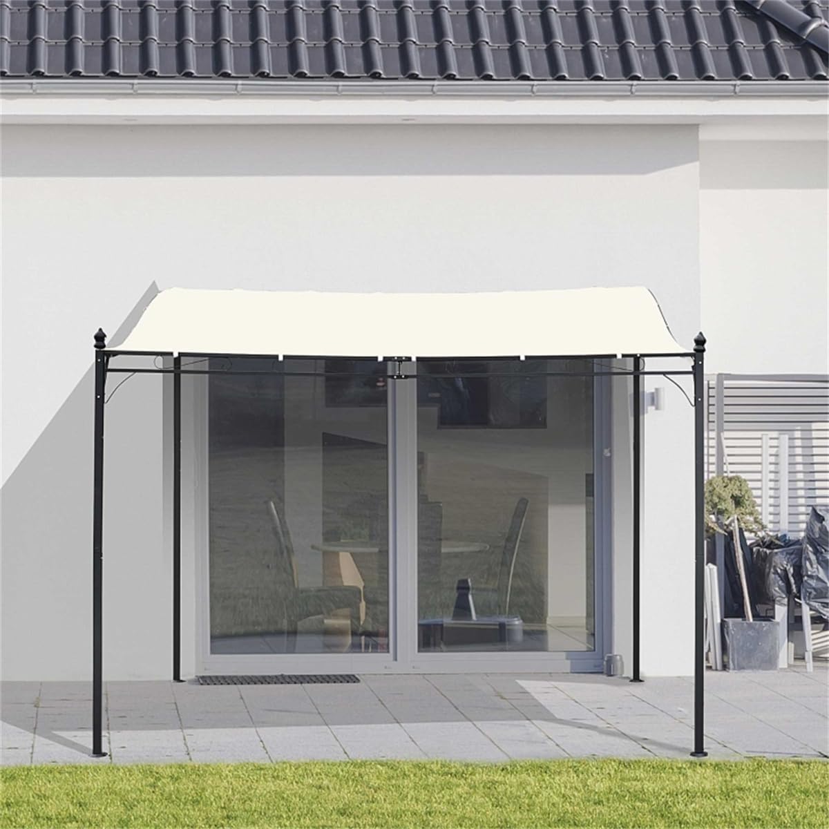 10' x 10' Steel Outdoor Pergola Gazebo, Patio Canopy with Weather-Resistant Fabric and Drainage Holes for Backyard Pool Deck Garden (Cream White)
