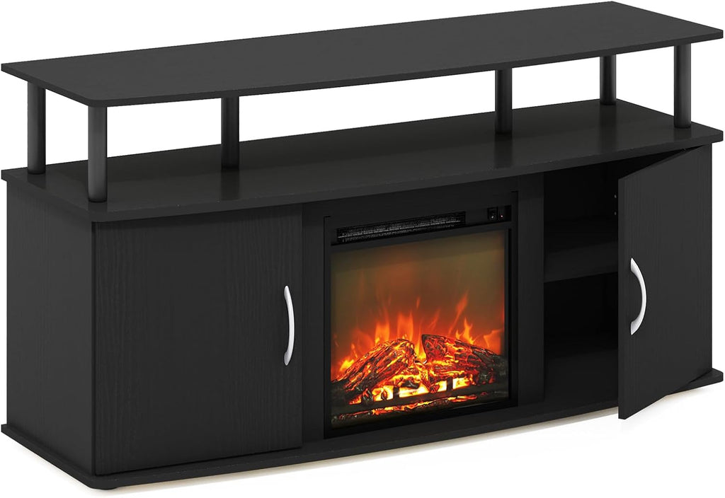 Furinno Jensen TV Stand with Fireplace, Entertainment Center, TV Console for TV up to 55 Inch and Open Shelf, Storage Cabinet, for Living Room, Bedroom, Dark Americano