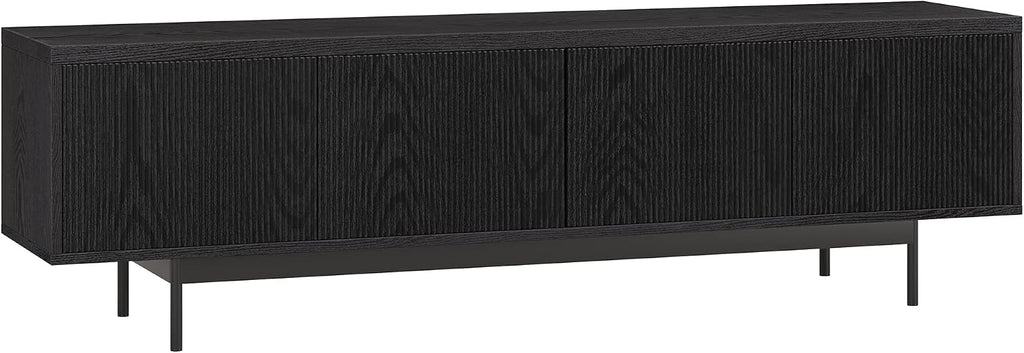 Henn&Hart Fluted TV Stand for TVs up to 75' with 2 Open-Concept Ribbed Storage Cabinets for Living Room, Family Room, or Office, Natural Black