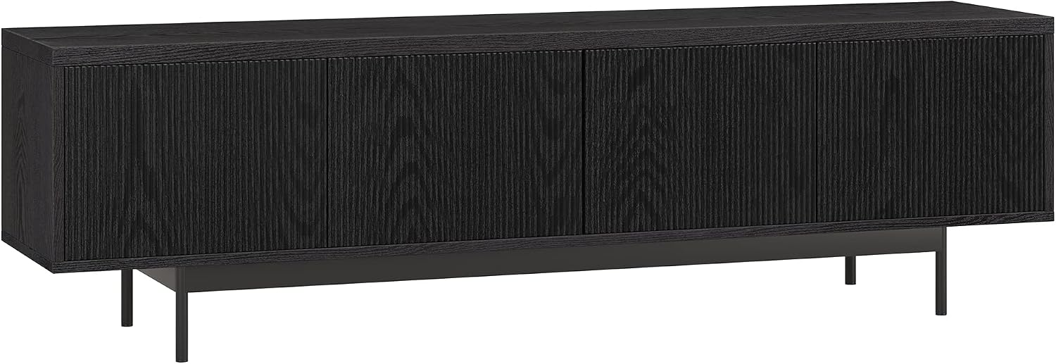 Henn&Hart Fluted TV Stand for TVs up to 75' with 2 Open-Concept Ribbed Storage Cabinets for Living Room, Family Room, or Office, Natural Black