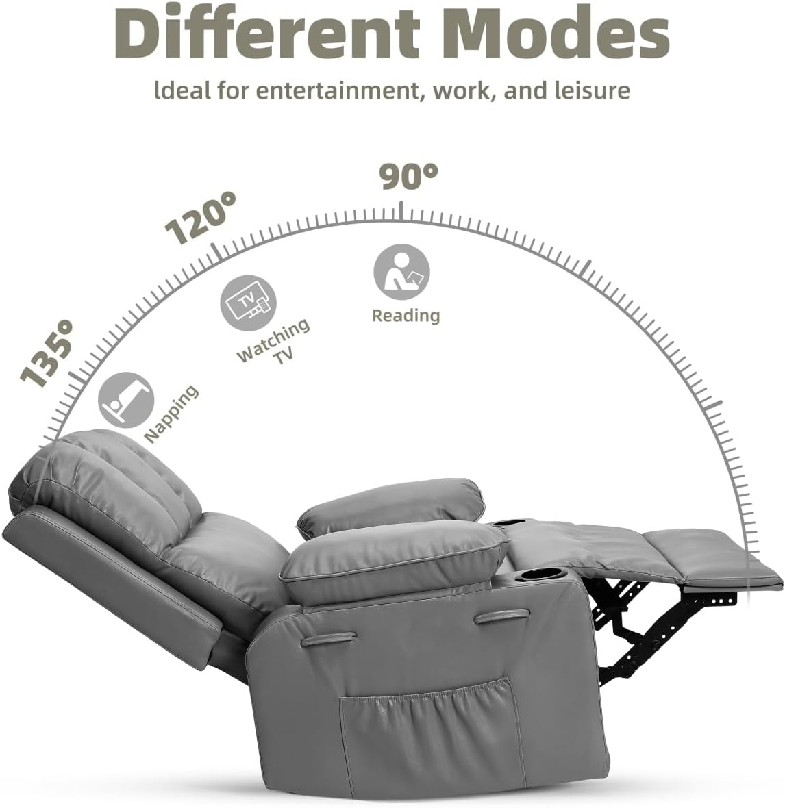 GarveeHome Oversized Recliner Chairs with 1.5X Sponge Filling, 360° Swivel Lazy Recliner Chair for Adults, Manual Rocking Chair with Cup Holder for Living Rooms, Bedrooms, and Nurseries