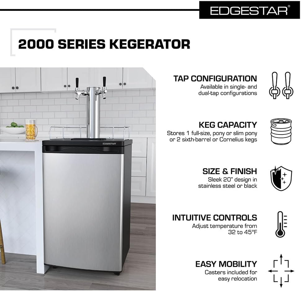 EdgeStar KC2000TWIN Full Size Dual Tap Kegerator & Draft Beer Dispenser - Black