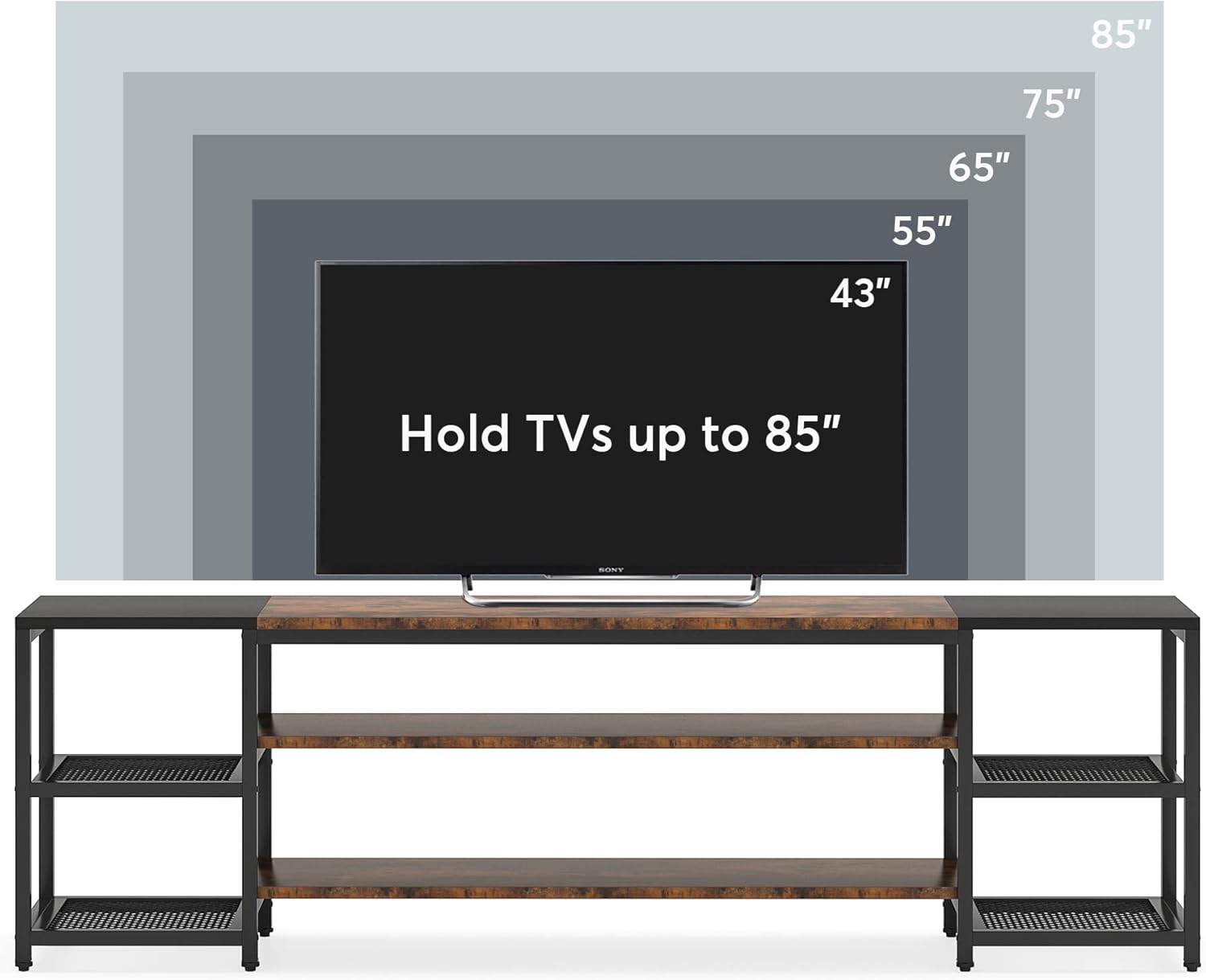 Tribesigns 78 Inch TV Stand for TVs up to 85 Inch, Media Entertainment Center Console Table, Industrial 3-Tier TV Console Table with Storage Shelves for Living Room, Entertainment Room