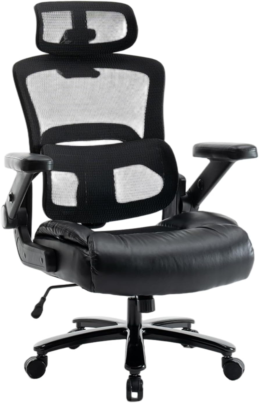 Vigosit Ergonomic Office Chair with Flip-Up Arms, Mesh Back, Adjustable Headrest, Padded Seat Cushion, Lumbar Support, High Back Desk Chair for Home Office – 330lbs Capacity