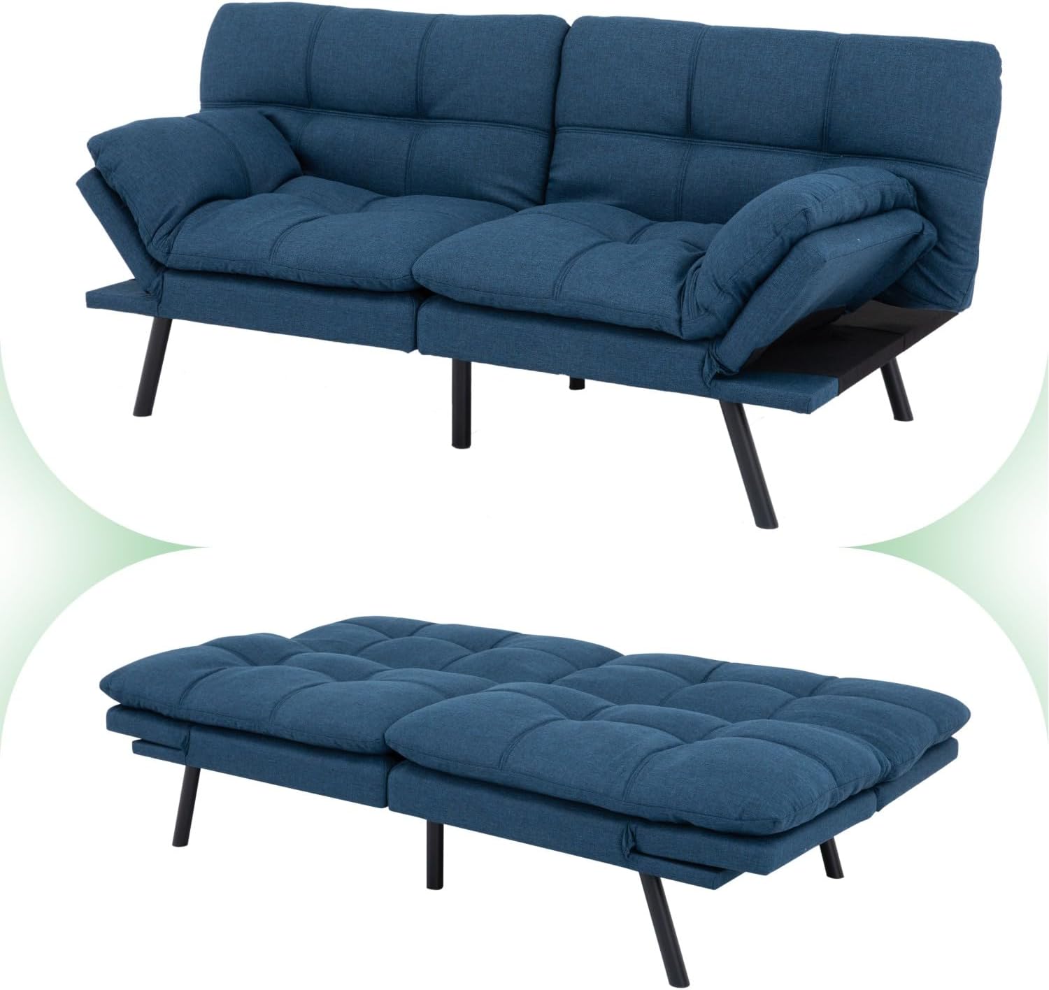 MUUEGM 71' Convertible Futon Sofa Bed, Upholstered Small Futon Couches with Adjustable Backrest, Loveseat Sleeper Bed for Compact Living Room Studio Office (Navy Blue)
