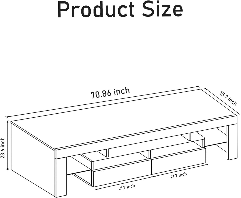 St.Mandyu 70IN LED TV Stand for 65/75/85 inch TV, High Glossy Modern Entertainment Center with Drawer and Led Lights, Television Table Media Console for Living Game Room Bedroom(Black)