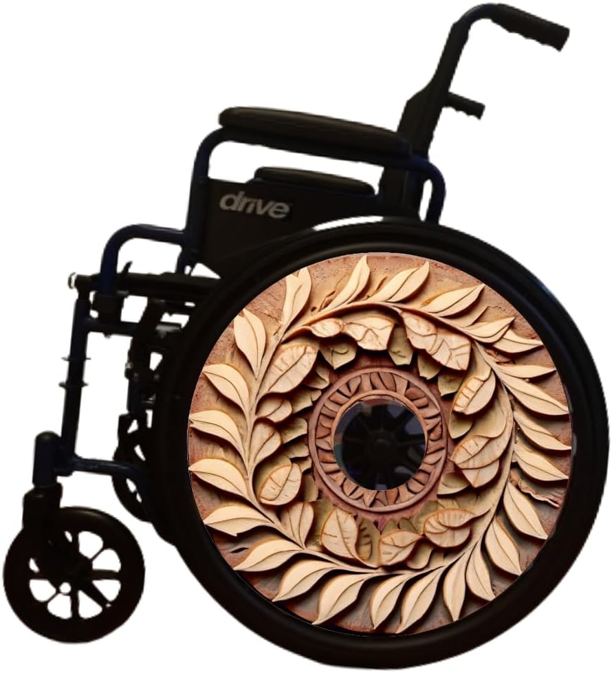 Designer Cover for Wheelchair Wheels, Enhances Aesthetics, Easy Install/Remove, Lightweight, New Matt Finish (Wooden Flower)