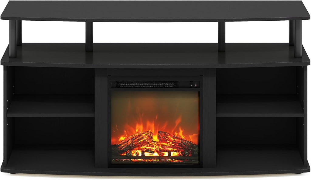 Furinno Jensen Fireplace TV Stand, Entertainment Center, TV Console for TV up to 55 Inch with Fireplace and Open Shelving Storage, for Living Room, Bedroom, Americano