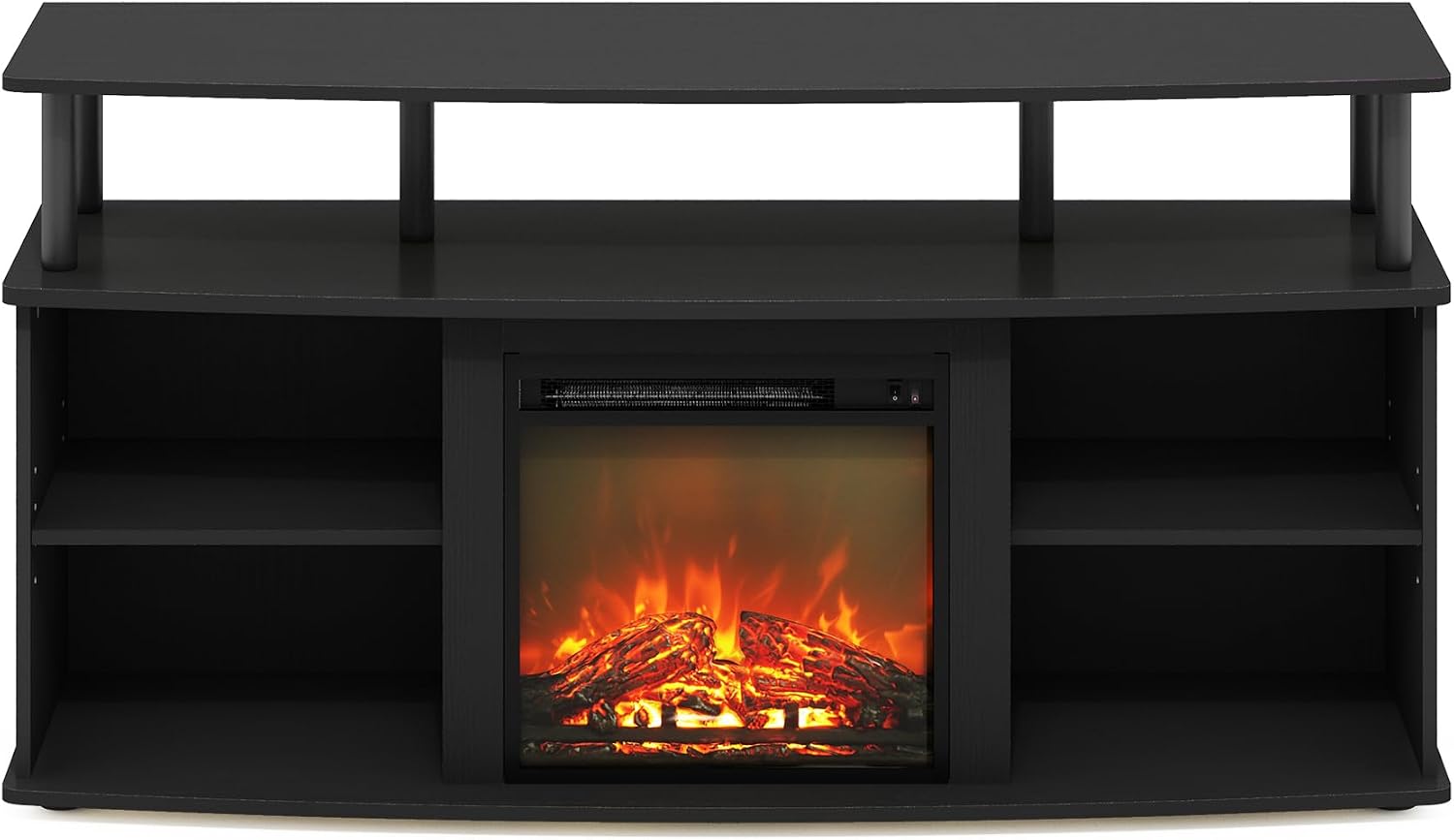 Furinno Jensen Fireplace TV Stand, Entertainment Center, TV Console for TV up to 55 Inch with Fireplace and Open Shelving Storage, for Living Room, Bedroom, Americano