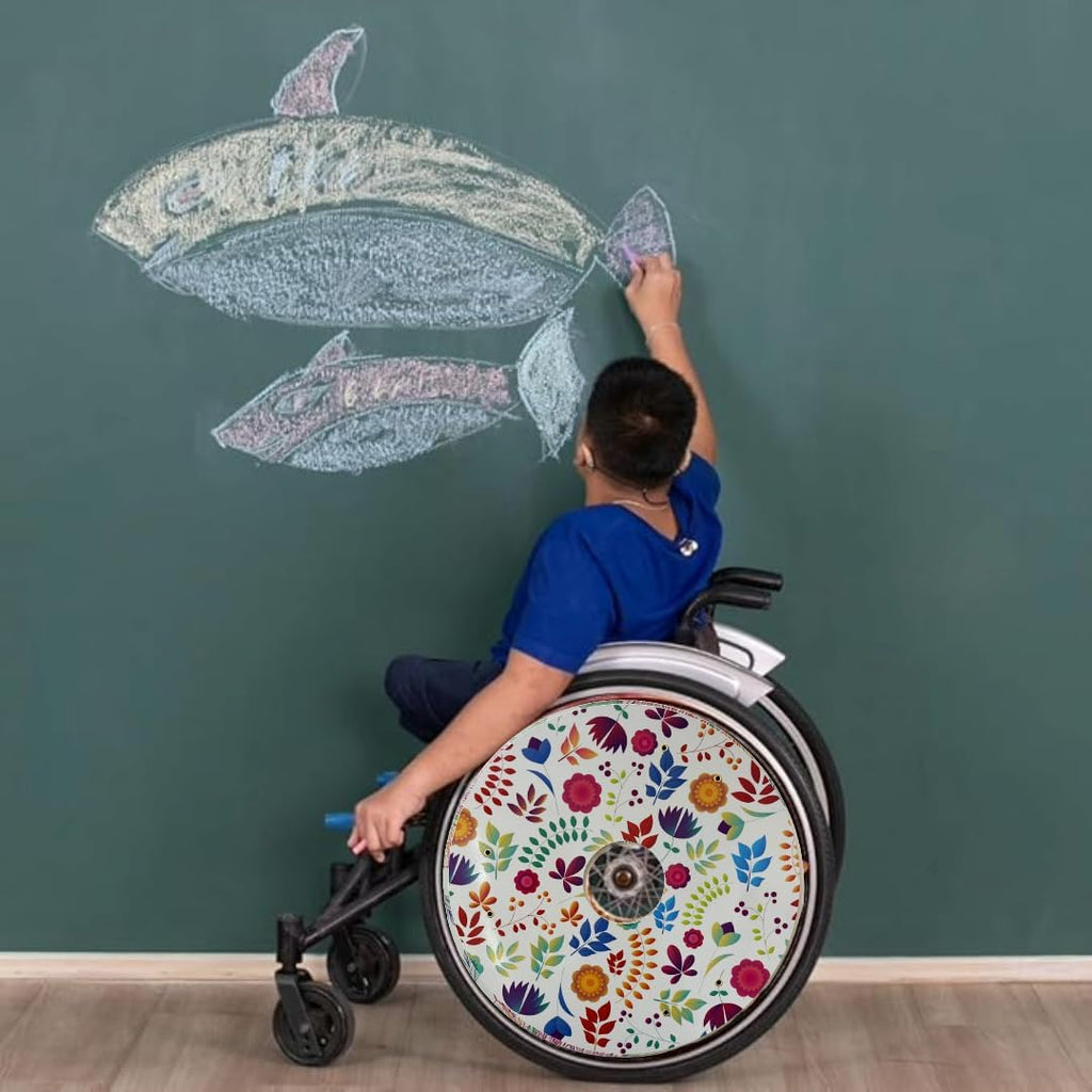 18 inches Wheelchair Wheel Covers, Designer Cover for Wheelchair Wheels, Waterproof, Enhance Aesthetics, Easy Install/Remove, Lightweight, (Reflective Garden Pattern)