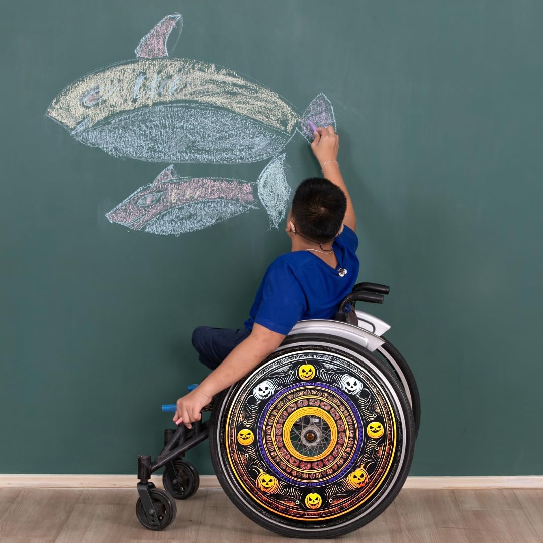 Designer Cover for Wheelchair Wheels, Enhances Aesthetics, Easy Install/Remove, Lightweight, New Matt Finish (Laughing Pumpkin)