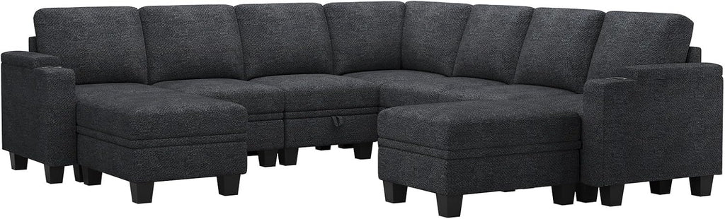Belffin Modular Sectional Sofa Couch with Storage U Shape Convertible Corner Couches for Living Room Dark Grey Couch