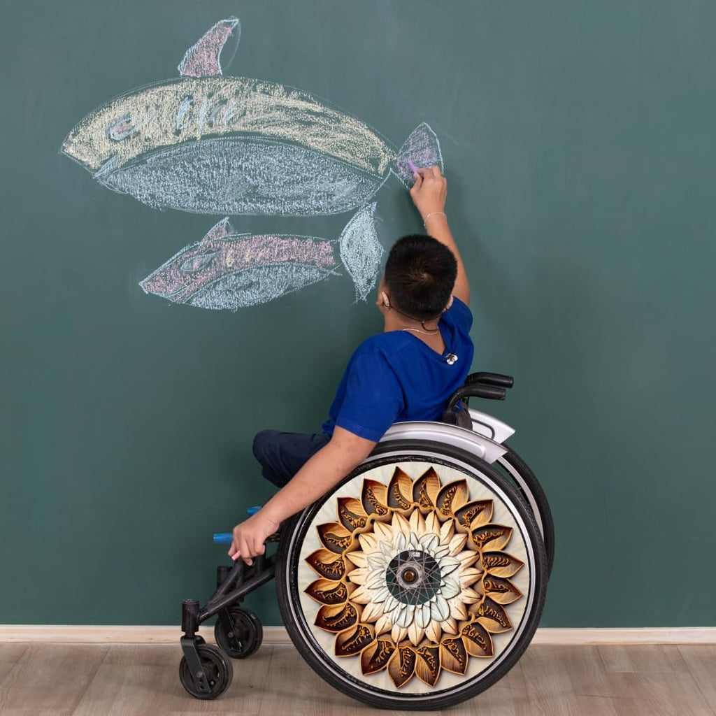 Designer Cover for Wheelchair Wheels, Waterproof, Enhances Aesthetics, Easy Install/Remove, Lightweight, (Woodland Blossom)