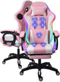 Ergonomic RGB Gaming Chair with Massage, Adjustable Footrest, and Built-in Speakers,Swivel Reclining PU Leather Design with Lumbar Support - Ultimate High-Back Racing Gaming Chair.,Pink