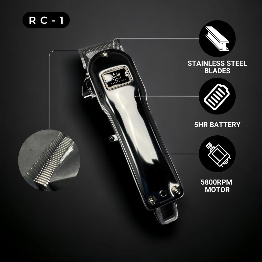 Royal Clips Hair and Beard Fade Kit – Professional Clipper, Trimmer & Foil Shaver Bundle for Men, Complete Haircut Set for Barbers, Home Use & Grooming– Holiday Gift for Men, Fathers, Brothers- Silver