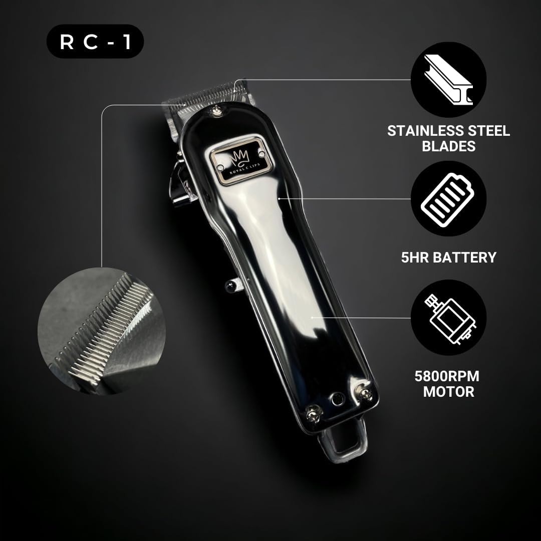 Royal Clips Hair and Beard Fade Kit – Professional Clipper, Trimmer & Foil Shaver Bundle for Men, Complete Haircut Set for Barbers, Home Use & Grooming– Holiday Gift for Men, Fathers, Brothers- Silver
