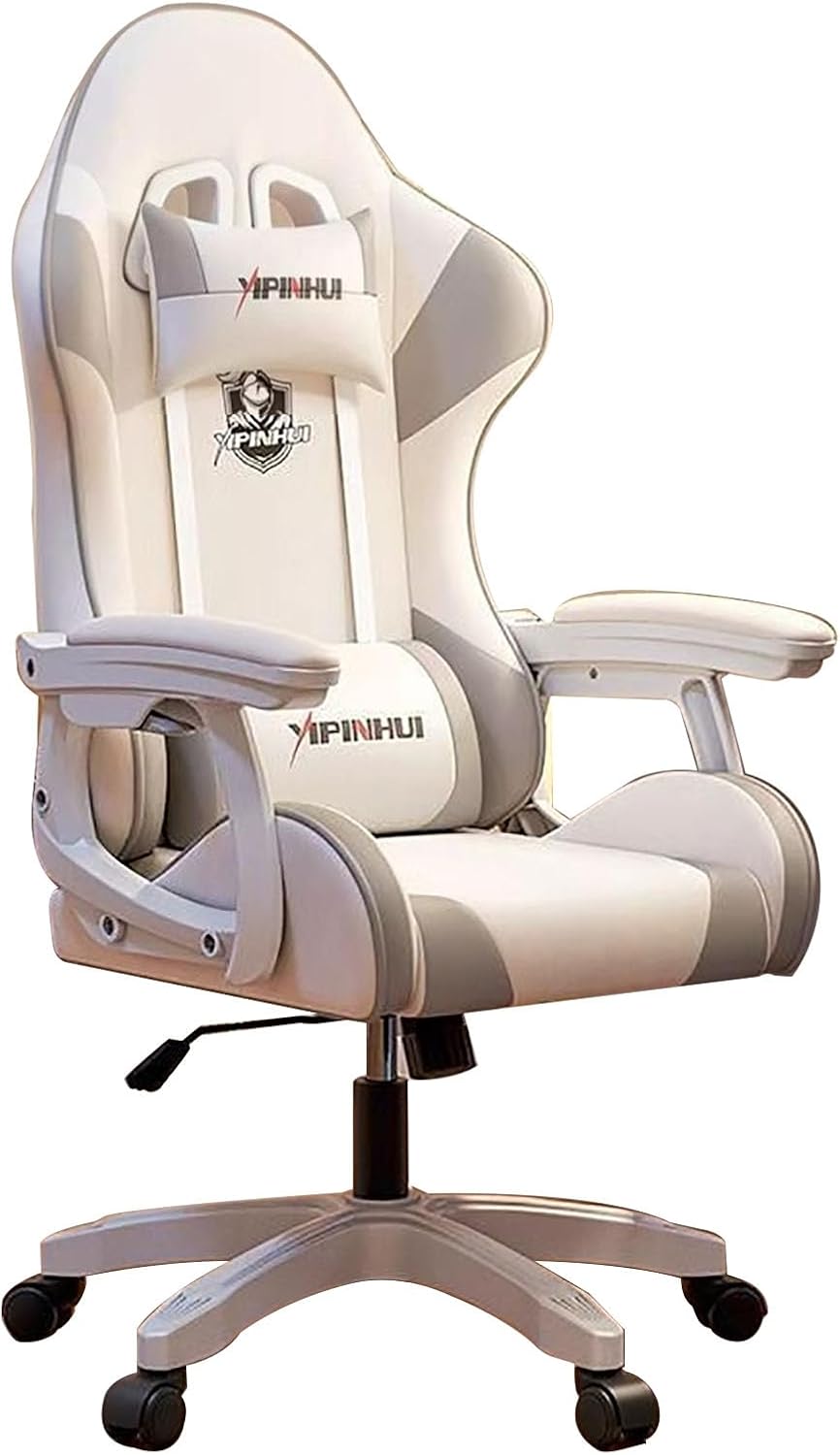 JSWHYBD Ergonomic Office Chair with Footrest Video Gaming Chairs for Adults 400lb High Back Reclining Computer Chair Big and Tall Pu Leather Adjustable Chair Nofootrest White