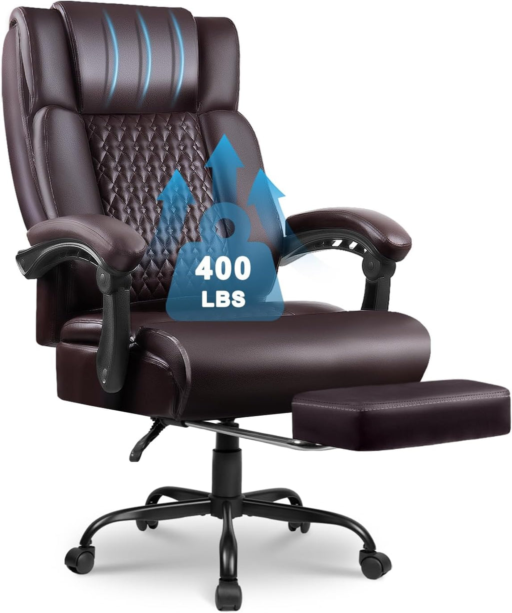 OFIKA Office Chair,Executive Heavy Duty Office Chair with Foot Rest Ergonomic High Back Computer Gaming Chairs Home Office 400lbs,Big and Tall with Lumbar Support (BRW)