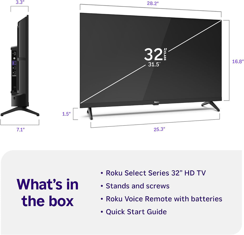 Roku Smart TV – 32-Inch Select Series, 720p HD TV – Roku TV with Voice Remote – Flat Screen LED Television with Wi-Fi for Streaming Live Local News, Sports, Family Entertainment