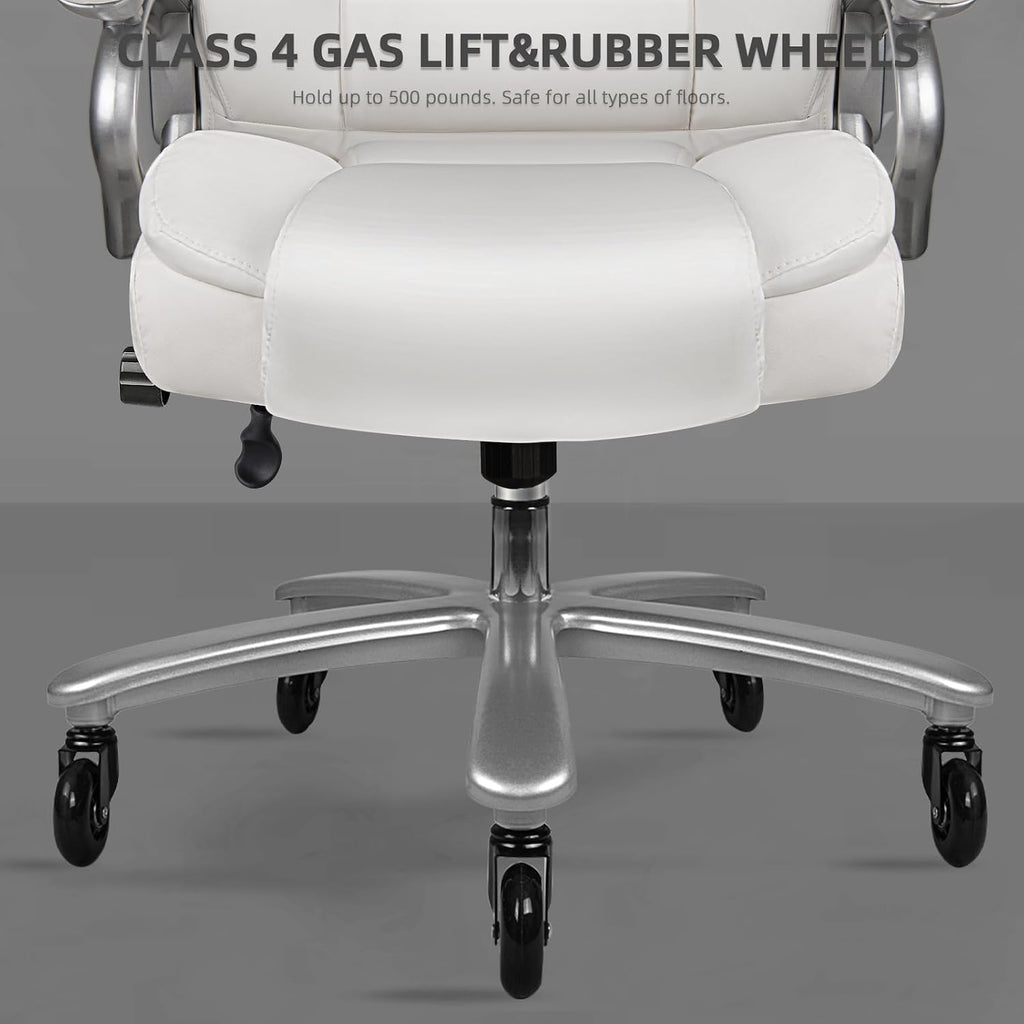 VITESSE 600lbs Heavy Duty Office Chair for Low Back Pain Relief, Big and Tall Office Chair with Ergonomic Lumbar Support, High Back Executive Chair with Quiet Rubber Wheel（White）