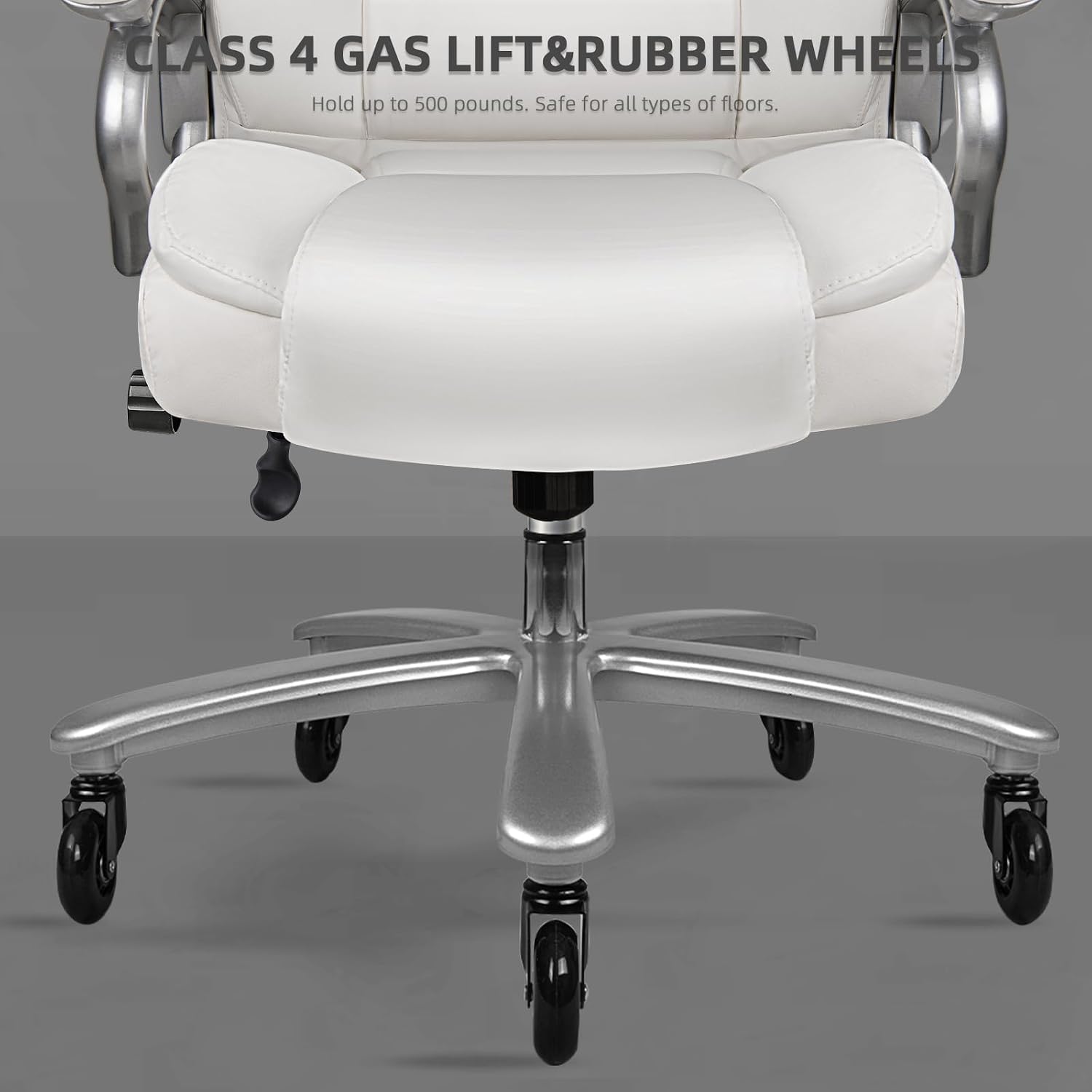 VITESSE 600lbs Heavy Duty Office Chair for Low Back Pain Relief, Big and Tall Office Chair with Ergonomic Lumbar Support, High Back Executive Chair with Quiet Rubber Wheel（White）