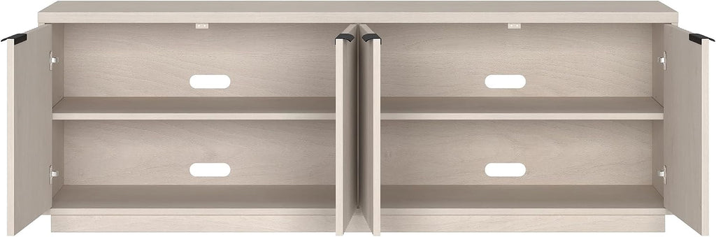 Henn&Hart Fluted TV Stand for TVs up to 78' with 2 Ribbed Storage Cabinets and Adjustable Shelves for Living Room, Family Room, or Office, Beech White