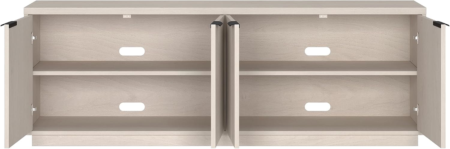 Henn&Hart Fluted TV Stand for TVs up to 78' with 2 Ribbed Storage Cabinets and Adjustable Shelves for Living Room, Family Room, or Office, Beech White