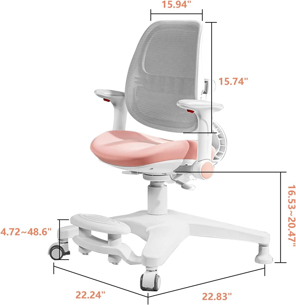FCD Desk and Chair for Kids, Height Adjustable Wood Children Study Computer Desk with Large Shelf, Tiltable Desktop and Pull-Out Drawer