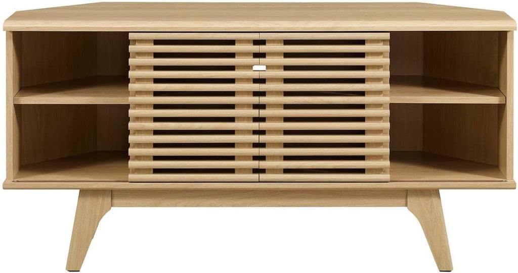 Modway Render Mid-Century Modern Low Profile 46' Corner Media TV Stand in Oak, 15 x 46 x 23