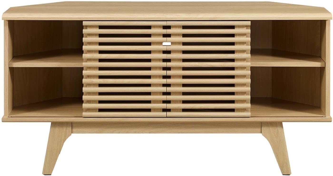Modway Render Mid-Century Modern Low Profile 46' Corner Media TV Stand in Oak, 15 x 46 x 23