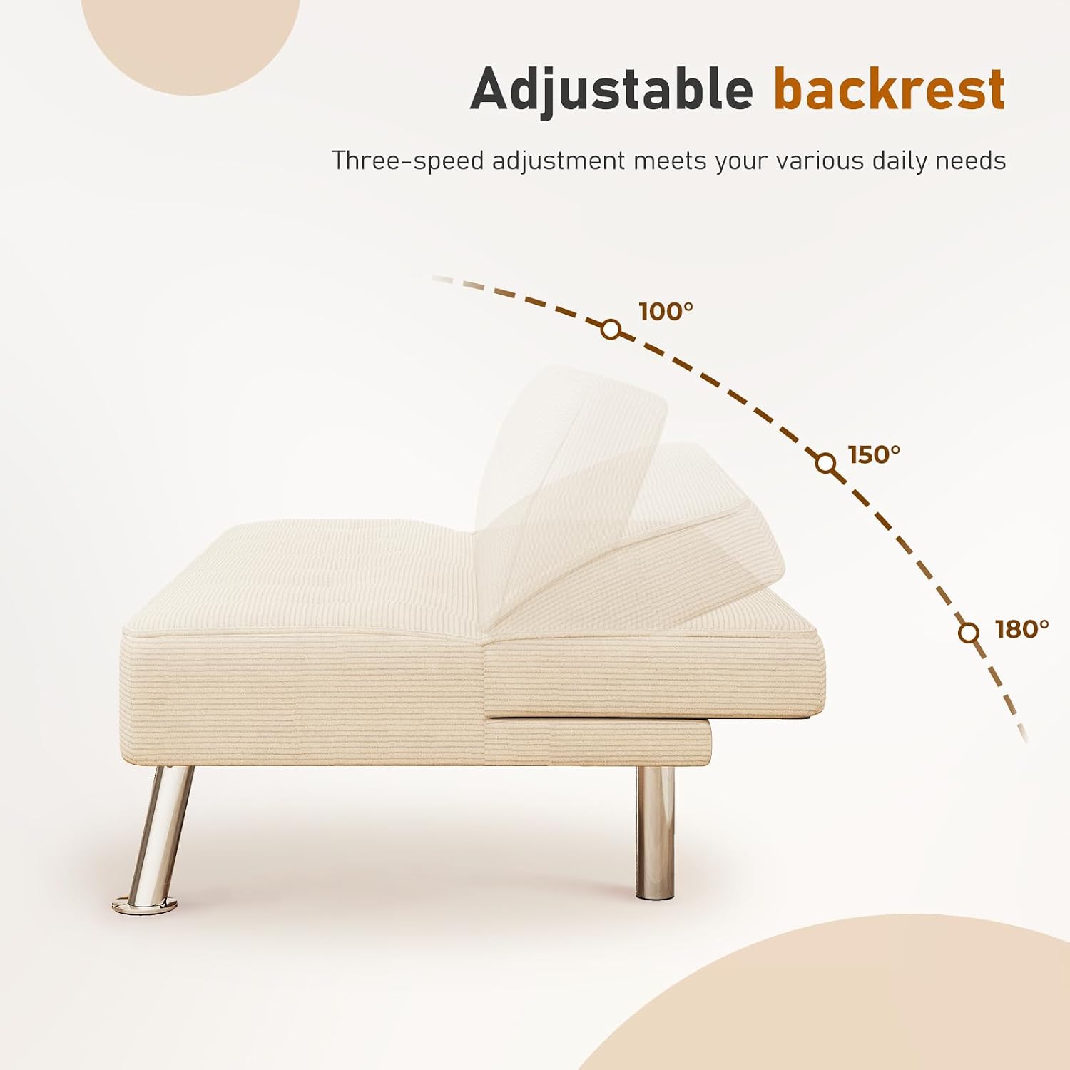 Furnimart Futon Sofa Bed, 66' Corduroy Convertible Futon Couch with 3-Position Adjustable Backrest, Solid Wood Frame Sleeper Sofa for Small Space, Living Room, Apartment, Office, Beige
