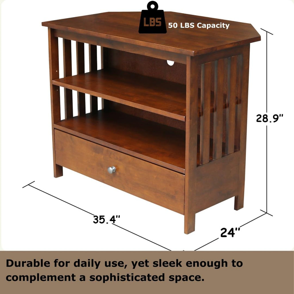 Solid Wood Mission Corner Enteinment/TV Stand, Espresso