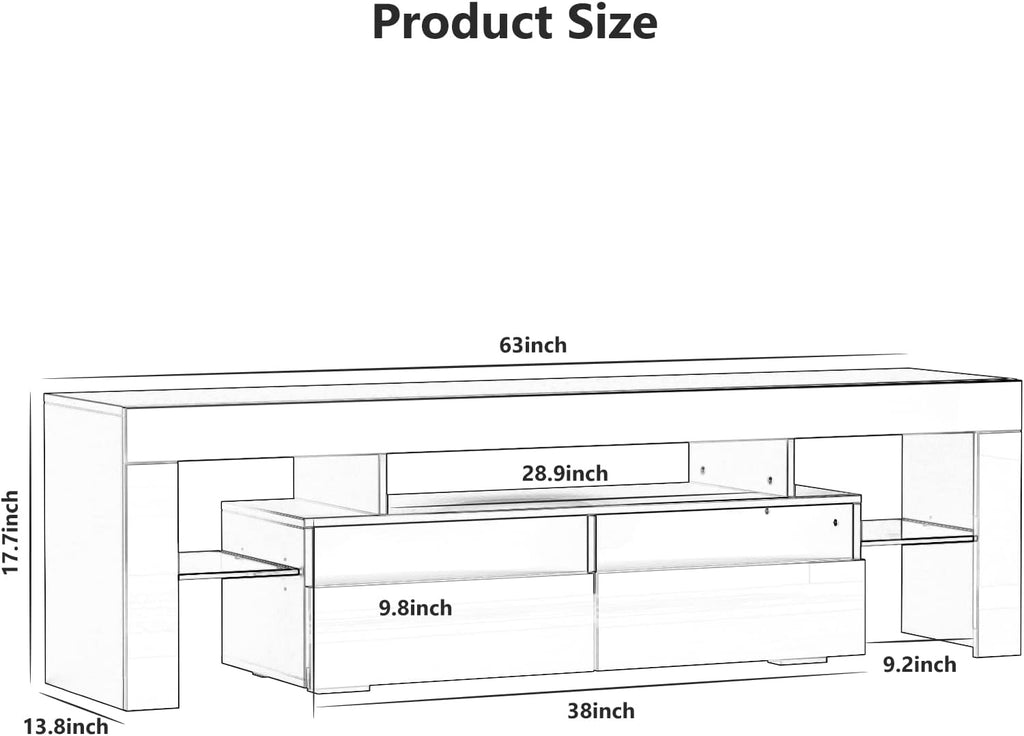 St.Mandyu LED TV Stand for 60/65/70 inch TV, High Glossy Modern Entertainment Center with Drawer and Led Lights, Television Table Center Media Console for Living Game Room Bedroom, Black