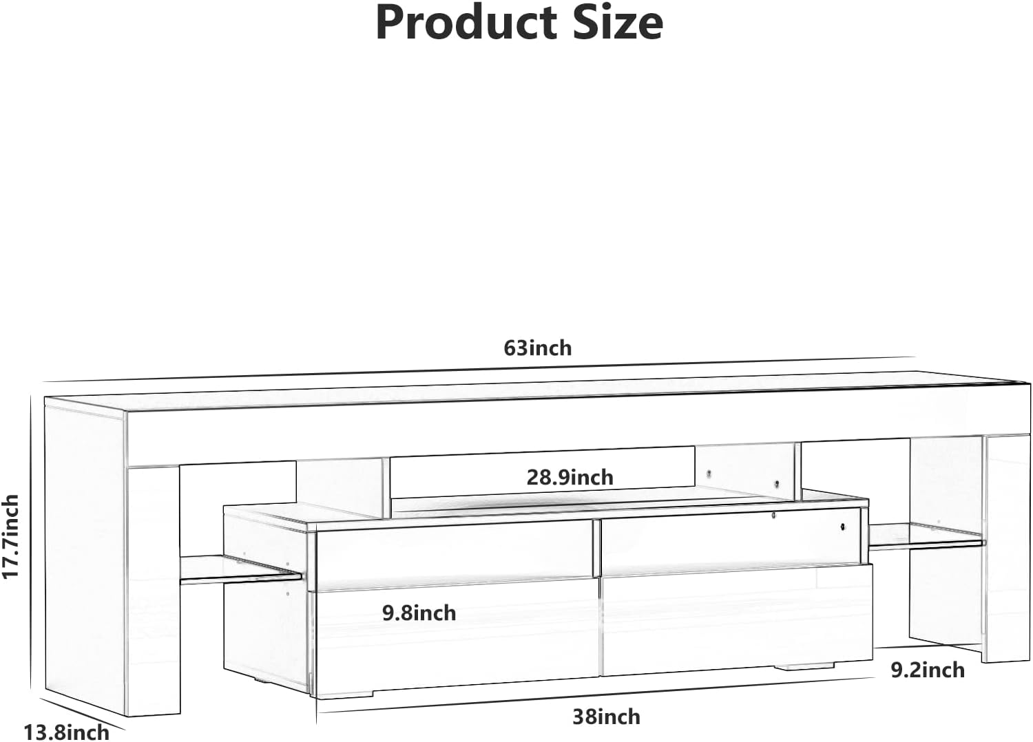 St.Mandyu LED TV Stand for 60/65/70 inch TV, High Glossy Modern Entertainment Center with Drawer and Led Lights, Television Table Center Media Console for Living Game Room Bedroom, Black