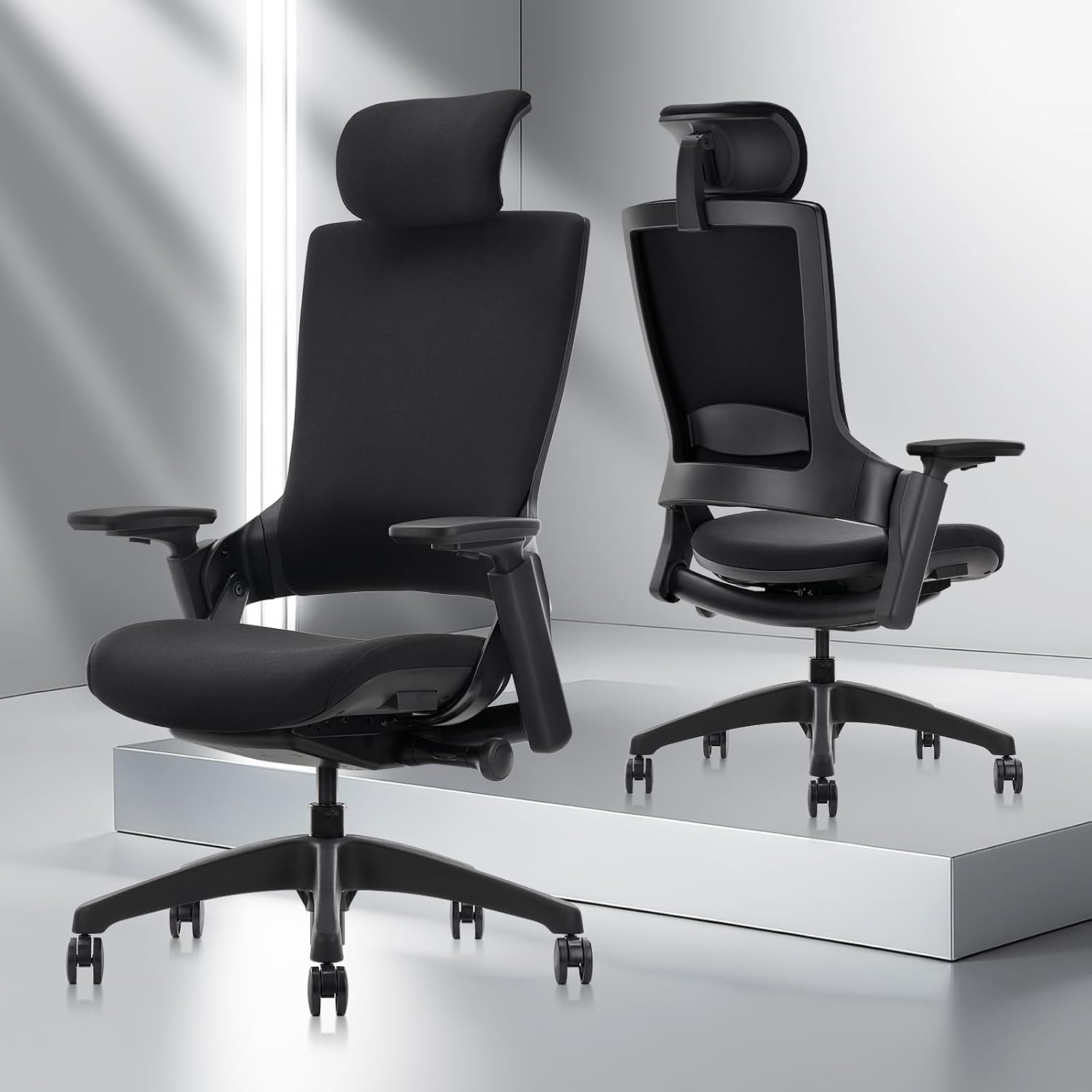 CLATINA Ergonomic High Swivel Executive Chair with Adjustable Height Head 3D Arm Rest Lumbar Support and Upholstered Back for Home Office Black