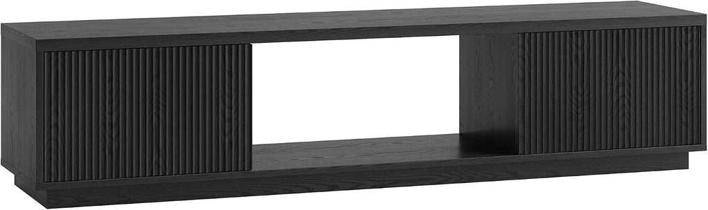 Henn&Hart Fluted TV Stand for TVs up to 78' with 2 Ribbed Side Storage Cabinets and Open Center Storage for Living Room, Family Room, or Office, Natural Black