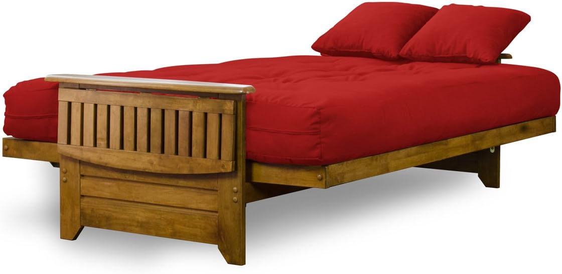 Brentwood Tray Arm Queen Size Wood Futon Frame and Storage Drawers - Heritage Finish