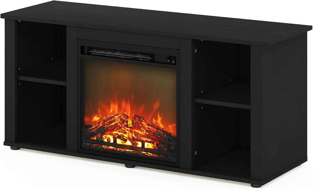 Furinno Jensen Entertainment Center Stand with Fireplace for TV up to 55 Inch, Americano, Corded Electric, Adjustable