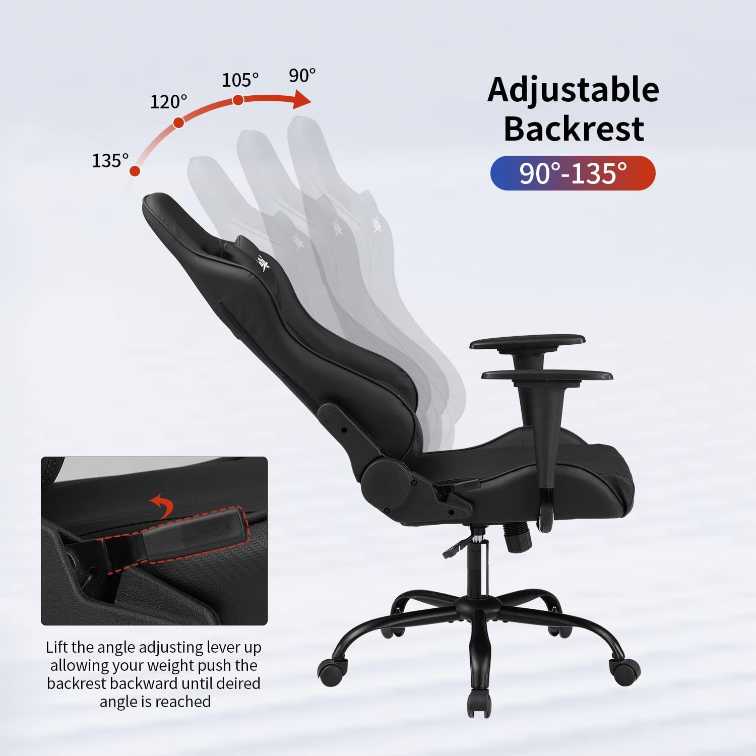 Ergonomic Gaming Chair for Adults with Lumbar Support, High Back Leather Desk Chair, Adjustable Swivel Computer Chair with Footrest and Headrest, Office Chair for Home and Gaming Setup (Black)