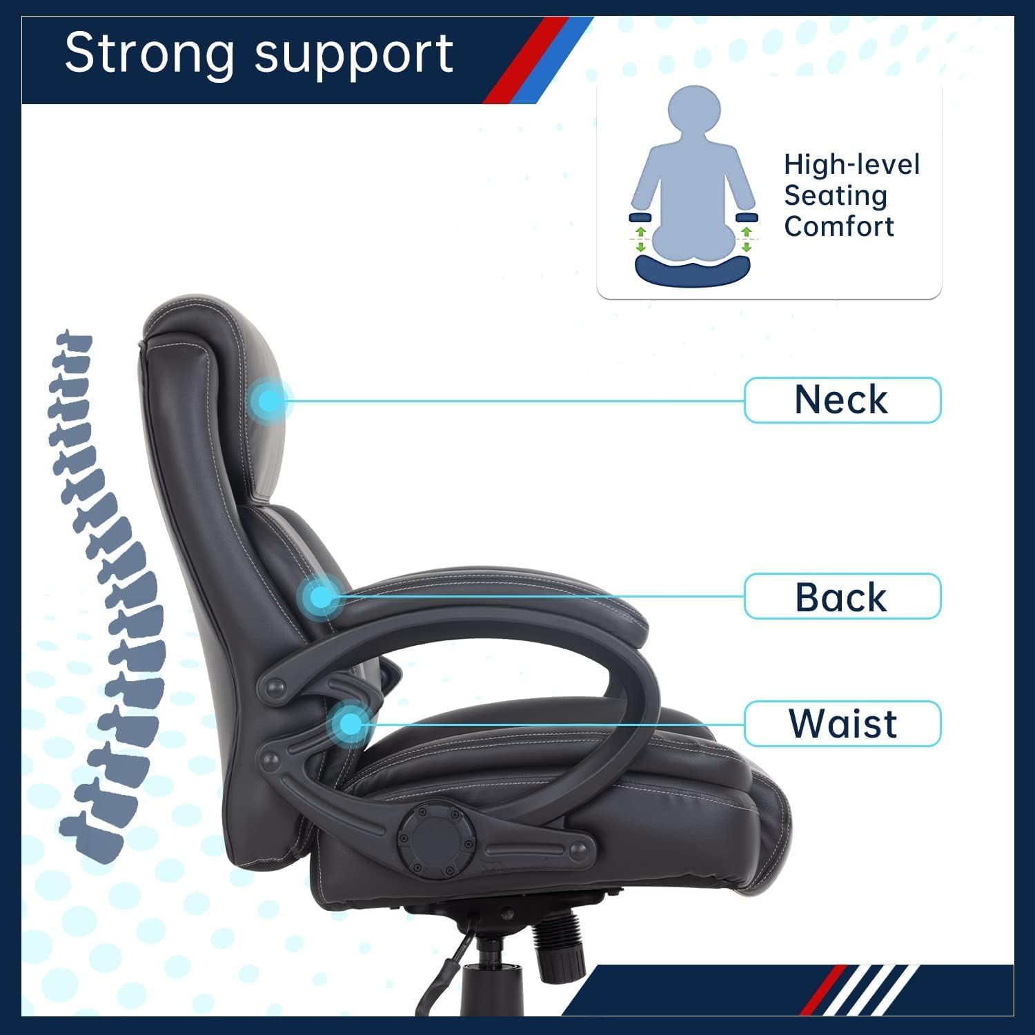 BLKMTY Big and Tall Office Chair for Heavy People 400 lbs Computer Chair PU Leather Adjustable Height Chair Executive Swivel Task Chairs with Armrests and Lumbar Support for Women, Black