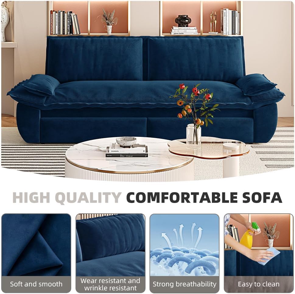 3-in-1 Convertible Sofa Bed Queen Size Pull Out Sleeper Sofa with Heavy Duty Metal Frame, Luxurious Velvet Upholstered Loveseat with 2 Pillows, Modern Folding Guest Bed for Living Room, Apartment | Removable Cushions