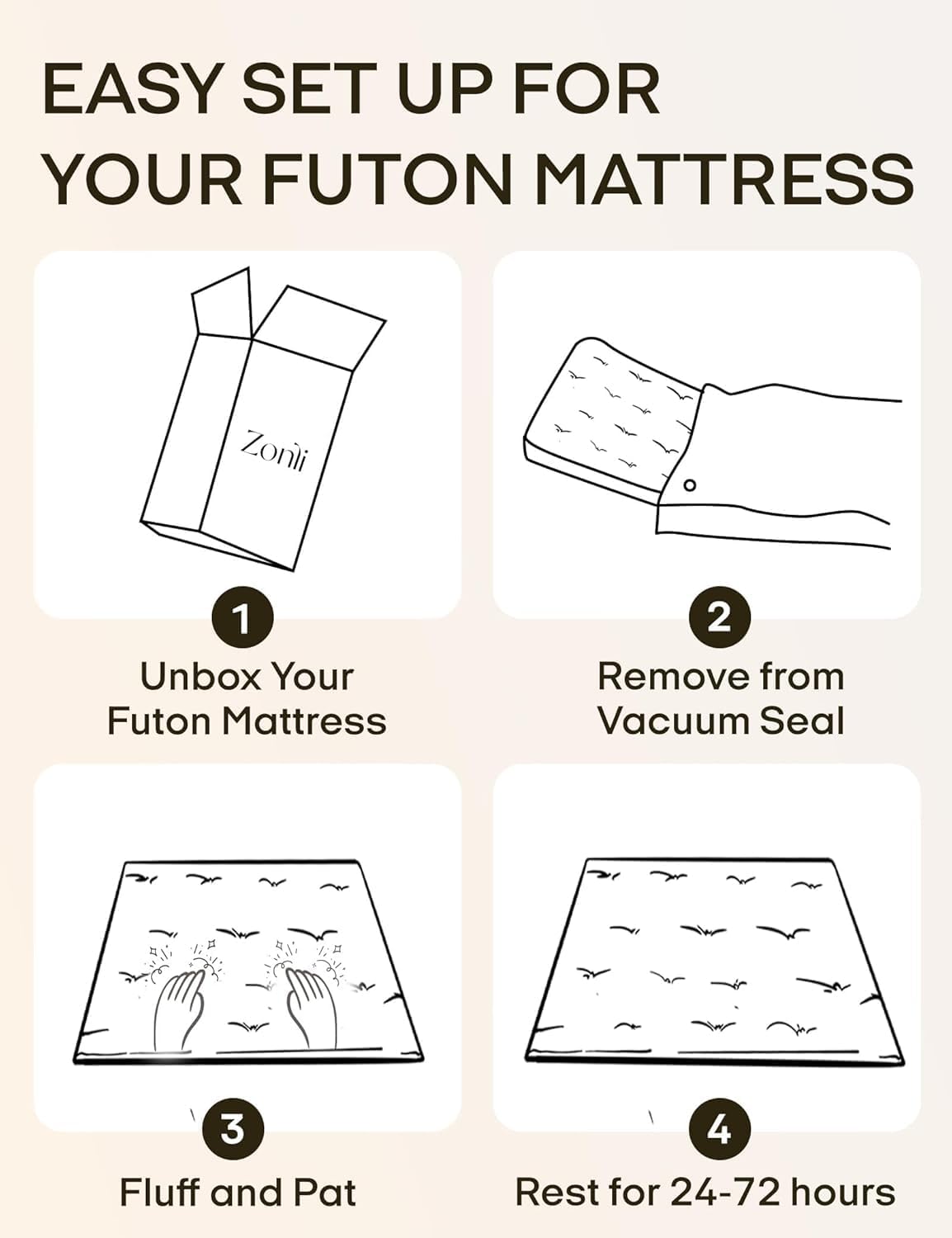 ZonLi Japanese Floor Futon Mattress Full Size 75'x 54', 100% Cotton Cover 4'' Thicken Tatami Mattress, Foldable Sleeping Pad, Portable Dormitory Tatami Mat, Roll Up Floor Lounger Bed for Adult