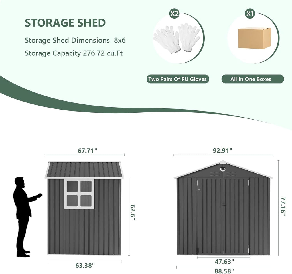 Metal Storage Shed with Window 8x6 FT,Outdoor Storage Building,Large Backyard Sheds,Waterproof Outside Storage Sheds