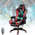 Gaming Chairs for Adults with Massage and Speakers, High Back Ergonomic Racing Chair with Footrest and Lumbar Support, LED Light Video Game Chair with Headrest and Lumbar Pillow,Red