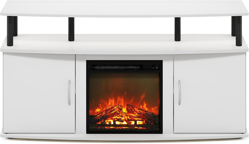 Furinno Jensen TV Stand, Entertainment Center, TV Console for TV up to 55 Inch with Fireplace and Open Shelf, Storage Cabinet, for Living Room, Bedroom, Plain White