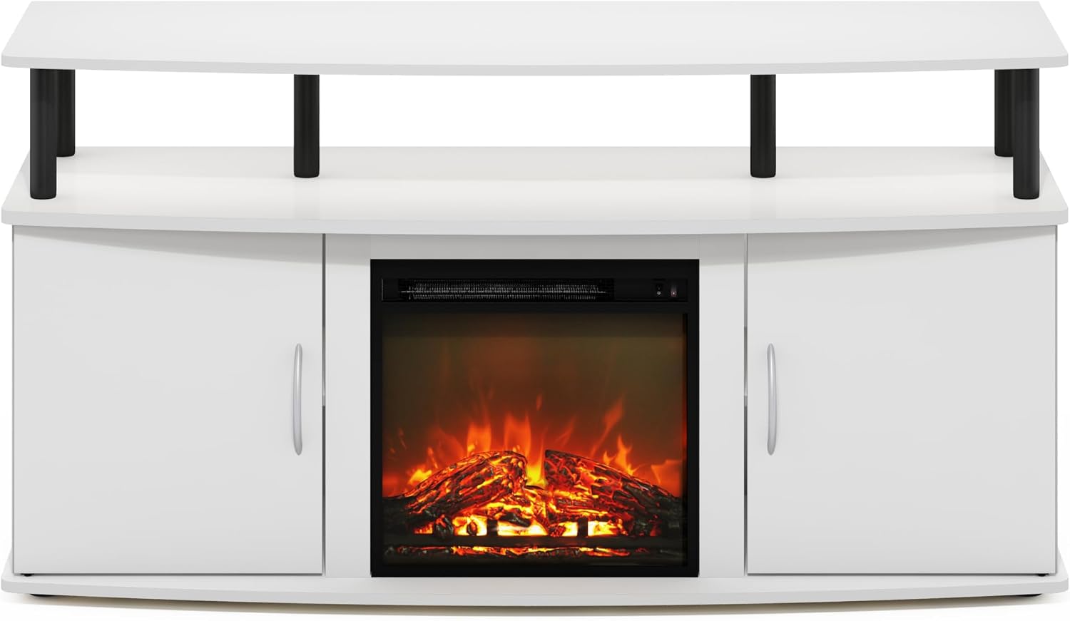 Furinno Jensen TV Stand, Entertainment Center, TV Console for TV up to 55 Inch with Fireplace and Open Shelf, Storage Cabinet, for Living Room, Bedroom, Plain White