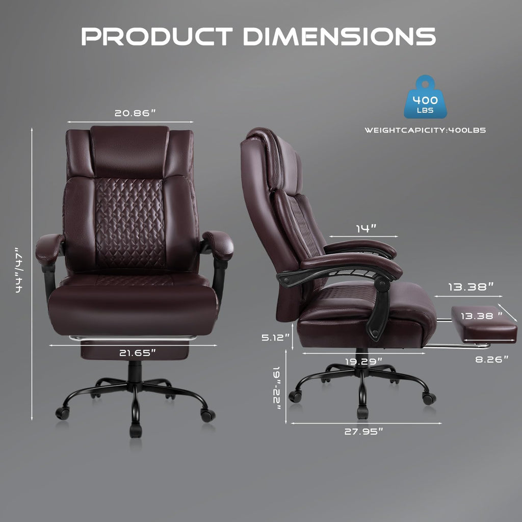 OFIKA Office Chair,Executive Heavy Duty Office Chair with Foot Rest Ergonomic High Back Computer Gaming Chairs Home Office 400lbs,Big and Tall with Lumbar Support (BRW)