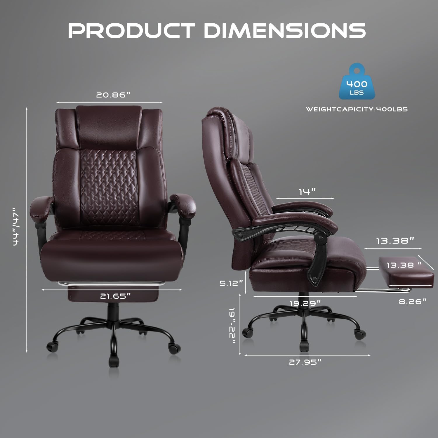 OFIKA Office Chair,Executive Heavy Duty Office Chair with Foot Rest Ergonomic High Back Computer Gaming Chairs Home Office 400lbs,Big and Tall with Lumbar Support (BRW)